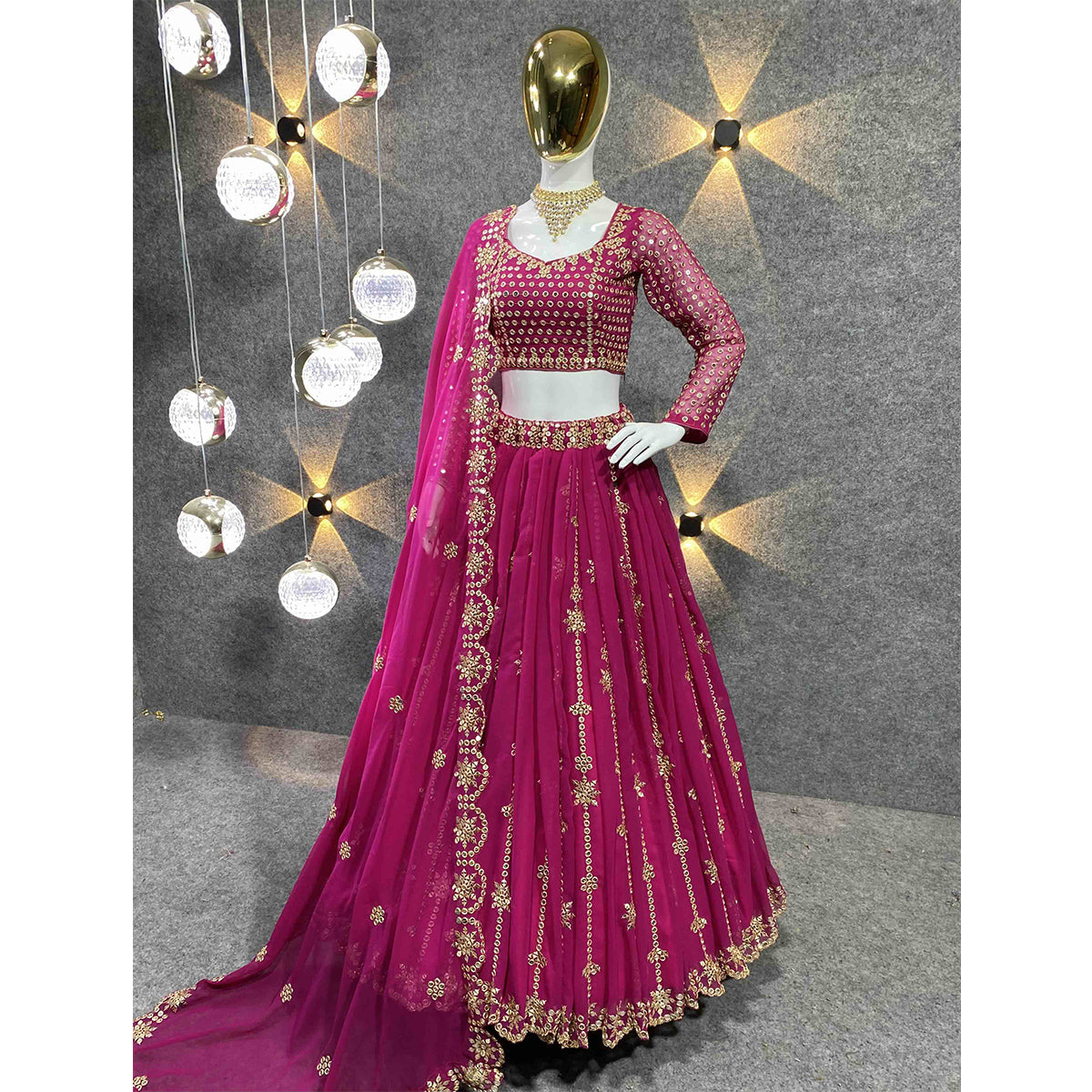 Rani Pink Velvet Lehenga with Heavy Work - Urban Womania