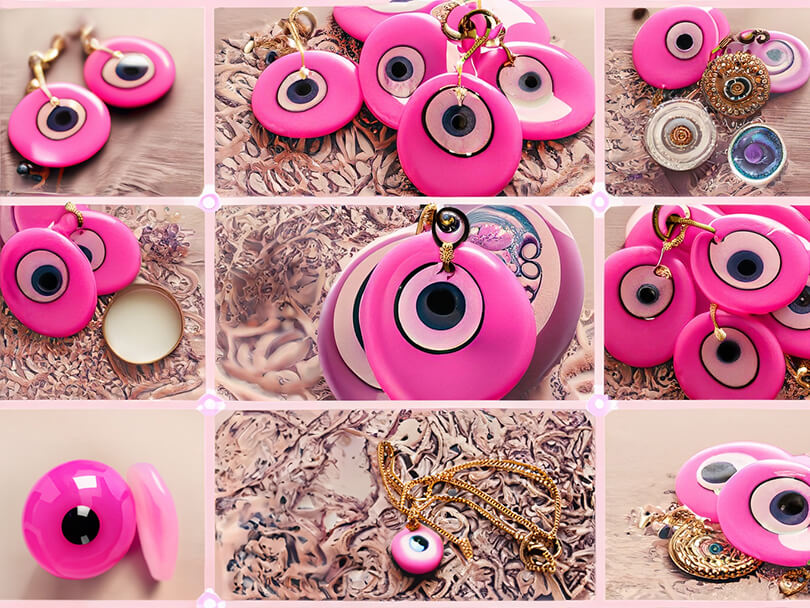A vibrant collection of pink evil eye