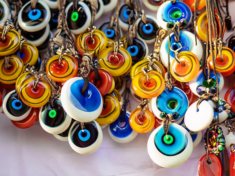 Assortment of various colored evil eye amulets