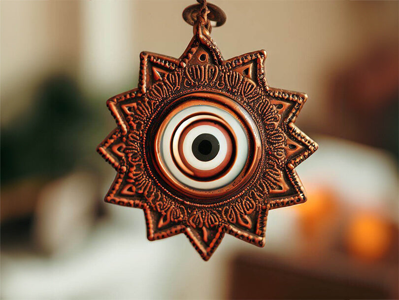 Brown Evil Eye ornament in a home
