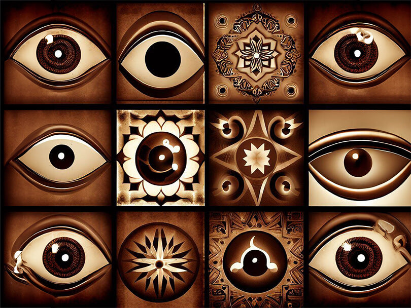 Collage of brown Evil Eye symbols
