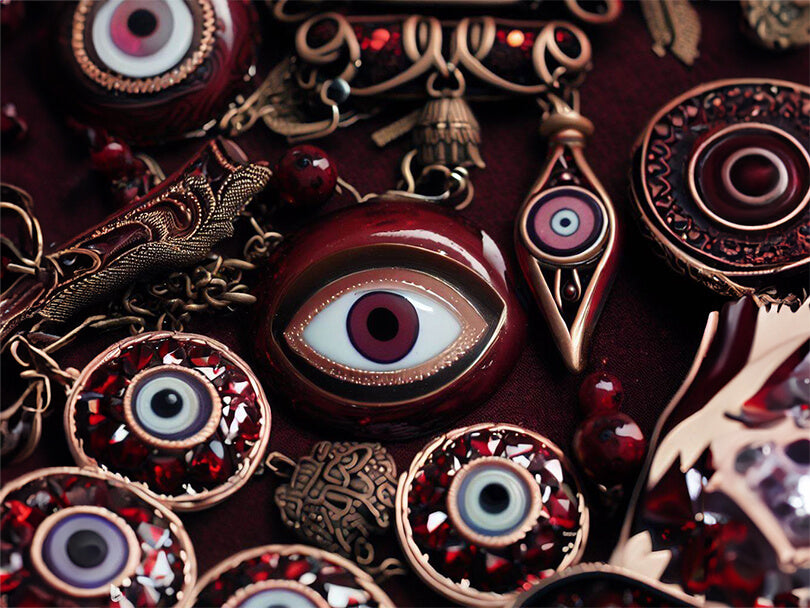 Collection of Maroon Evil Eye Items
