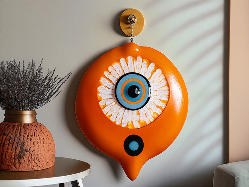 Orange Evil Eye Home Decor in Living Room