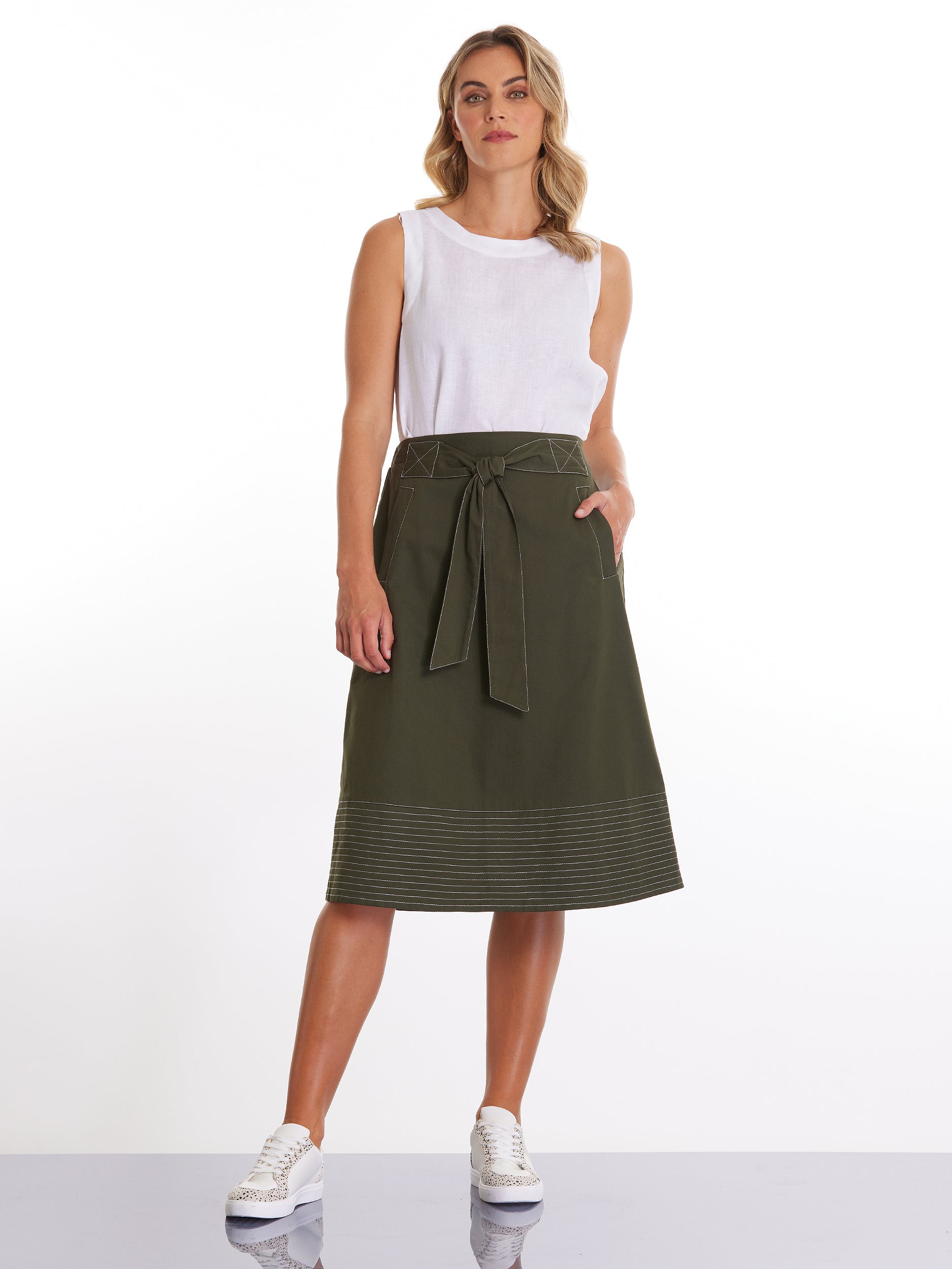 Topstitch Cotton Blend Skirt – Yarra Trail & Marco Polo