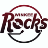 Markenlogo Winkee Rocks Schriftzug wie ein Plattenspieler aufgebaut