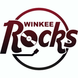 Winkee Rocks Markenlogo - Schriftzug und eine sich drehende Schallplatte in der Mitte