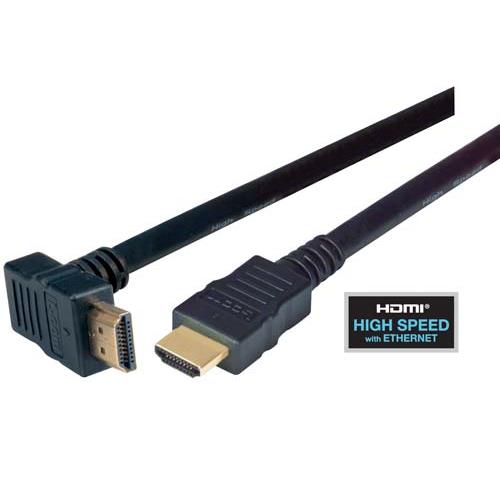 High Speed HDMI Cable with Ethernet, Male/ Right Angle Male, Top Exit 3.0 m