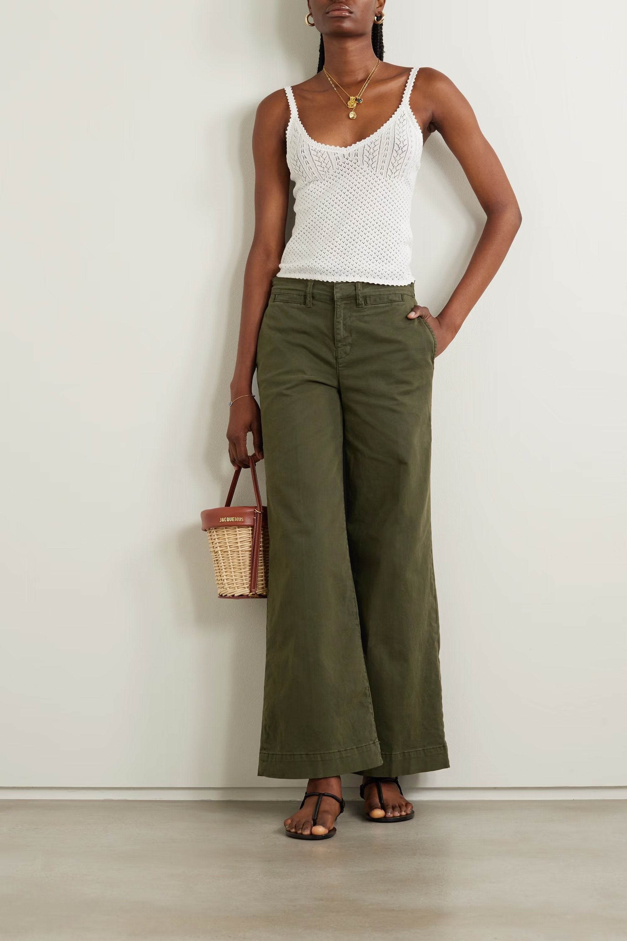 NILI LOTAN Dillon Stretch-Cotton Twill Wide-Leg Pants in Brown