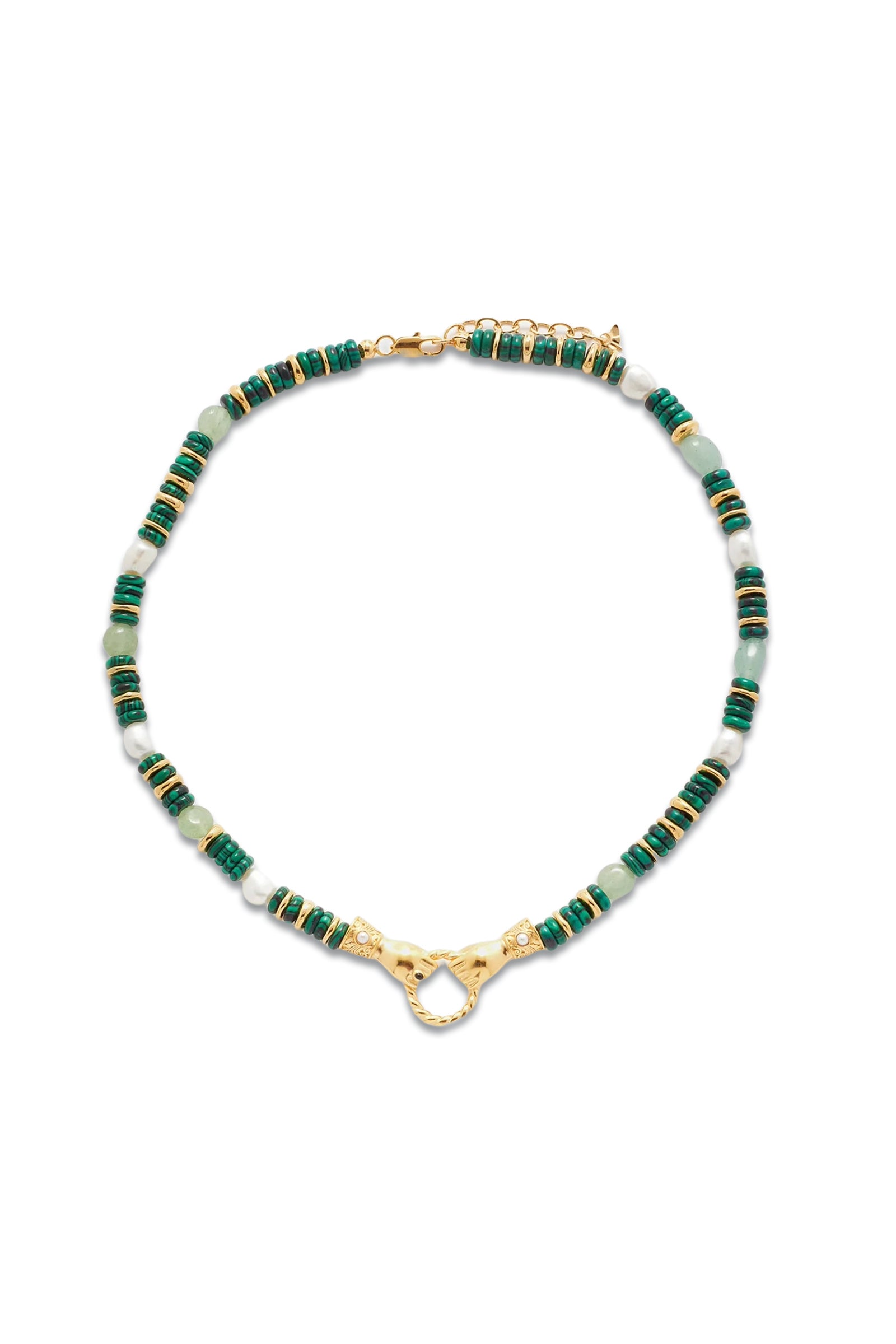 Missoma Harris Reed in Good Hands Beaded Gemstone Necklace | 18ct Gold Plated/Multi Green Gemstone & Pearl