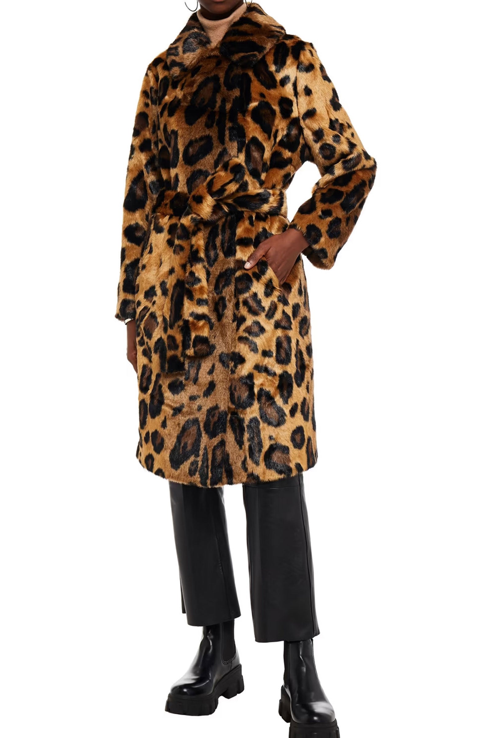 STAND STUDIO Tinley belted faux fur coat