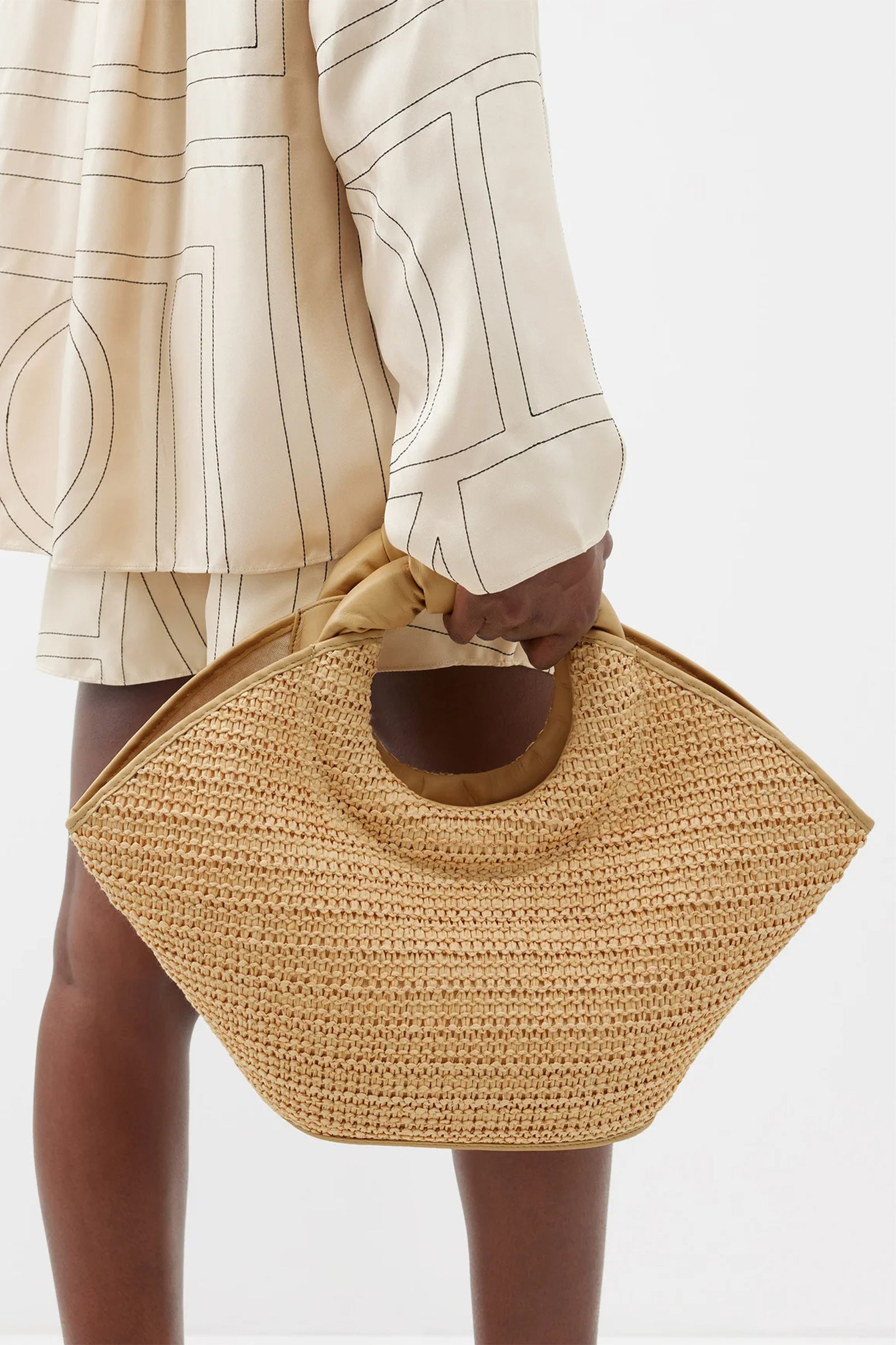 Loewe Large Basket Bag in Palm Leaf and Calfskin, Beige, * Inventory Confirmation Required