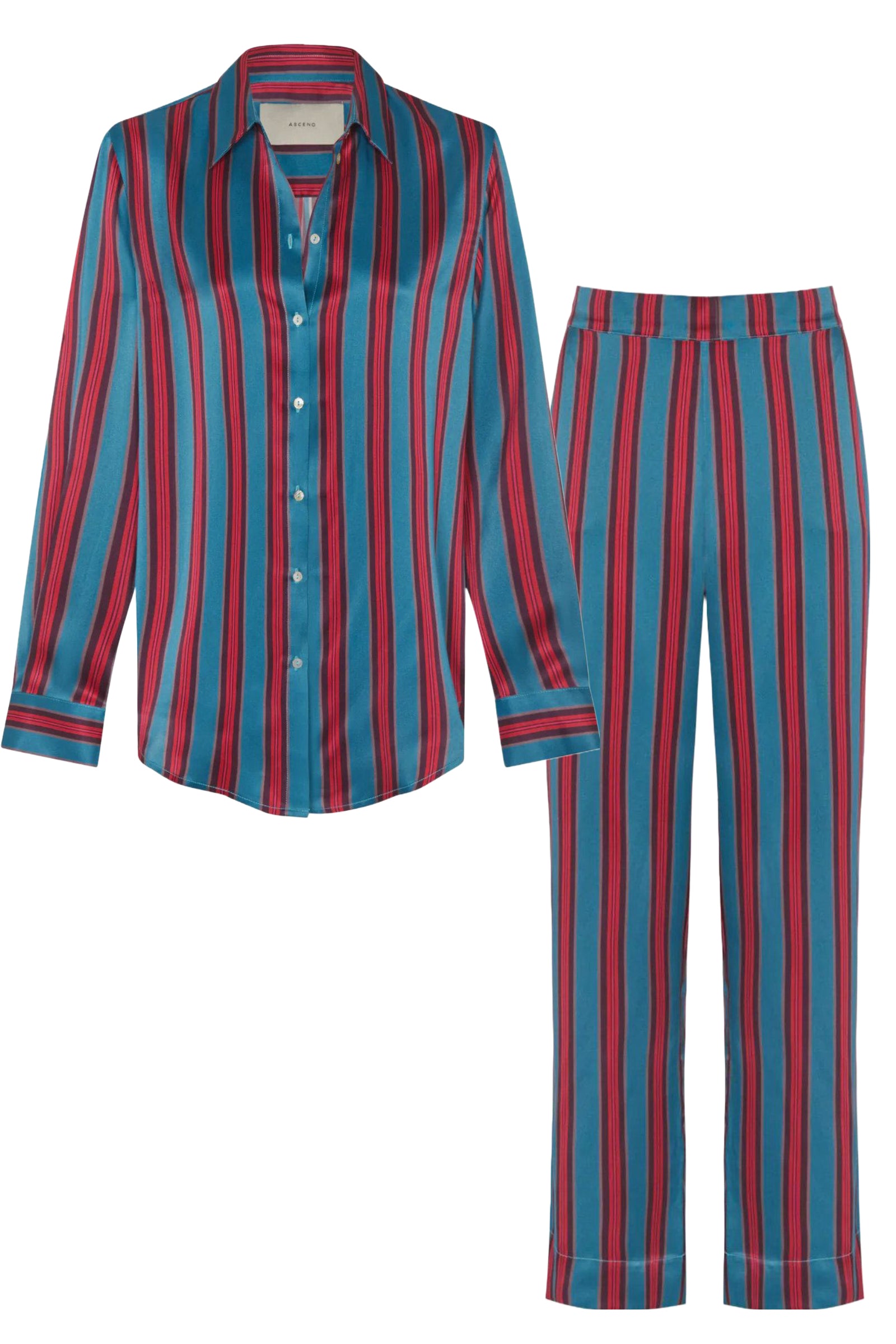 Asceno London Cherry Dusk and Stripe Pyjama Set Wardrobe Icons