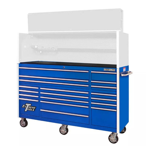 Blue Extreme Tools 72 Inches Tool Chest With Multiple Drawers A Handle On The Side And A Partially Transparent Top Section