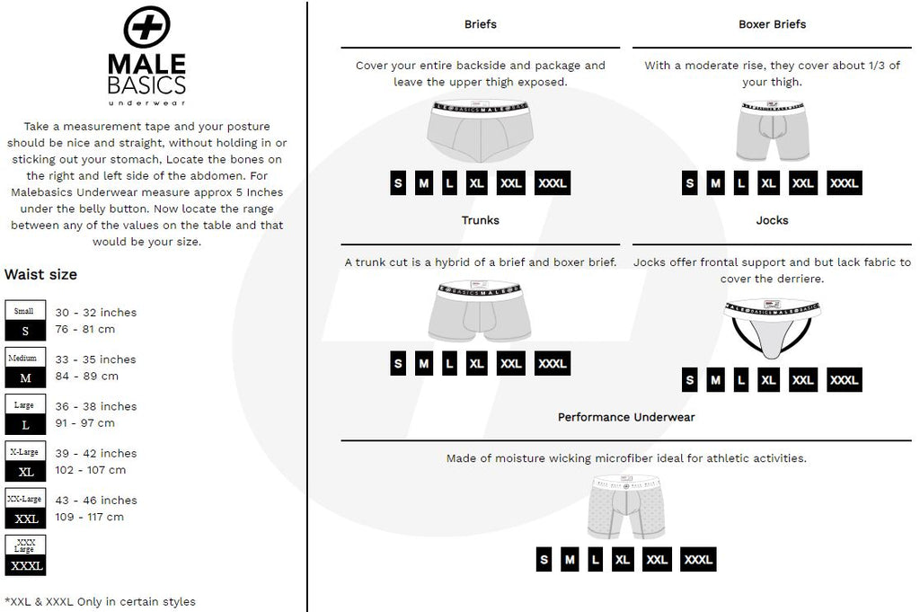 Male Basics Underwear Size Chart