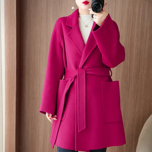 Women Double-Sided Woolen Cashmere Coat with Belt - Levvel49