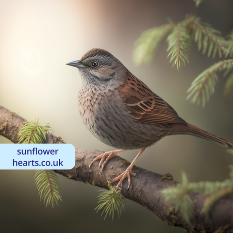 dunnock bird sat on a tree in a garden