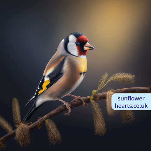 goldfinch wild bird, goldfinch waiting to eat sunflower hearts bird feed