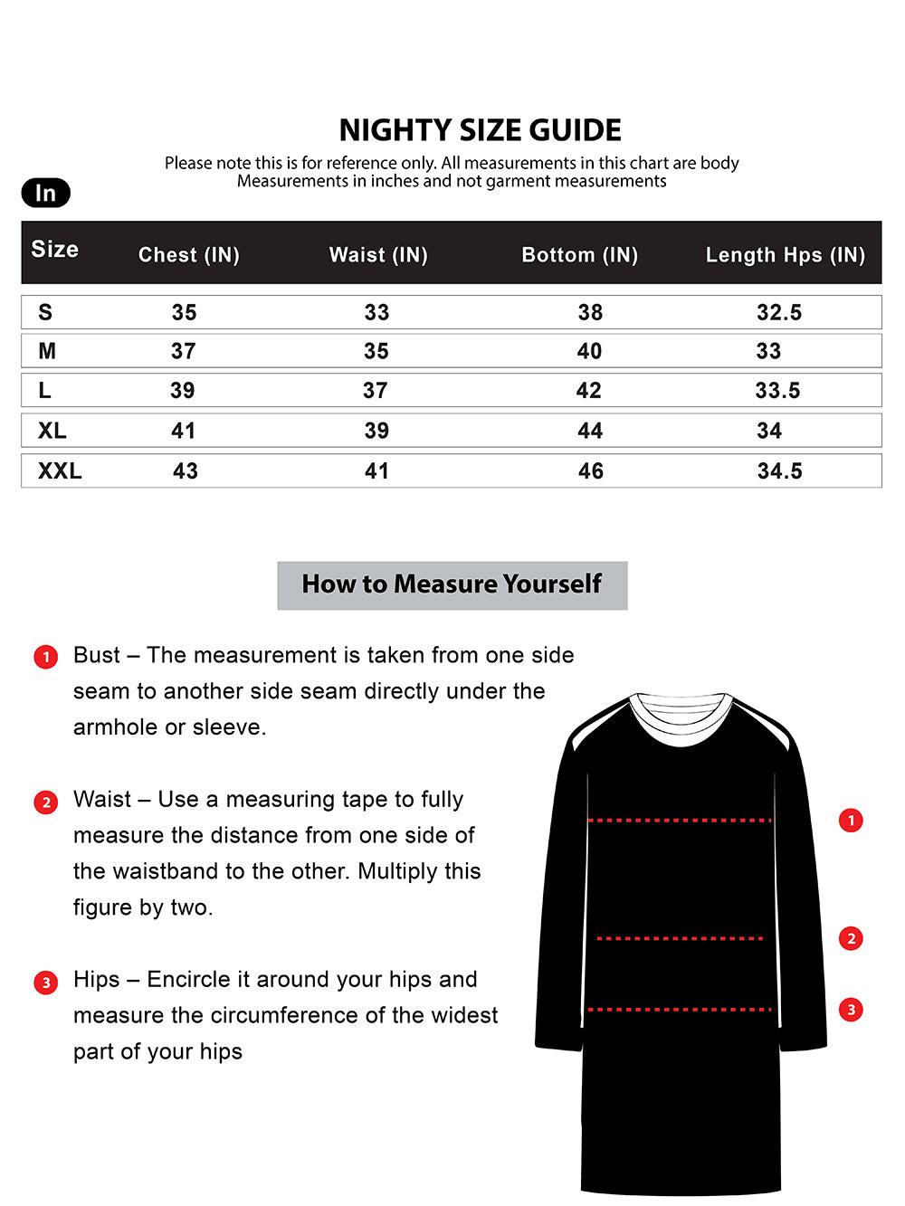 Nighty Size Chart - Lovable India