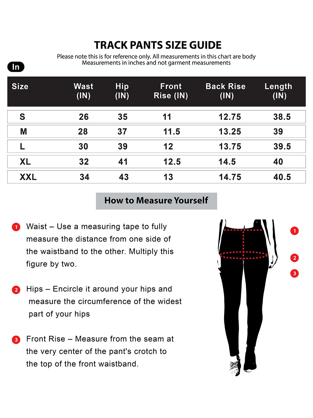 Track Pants & Joggers Size Chart - Lovable India