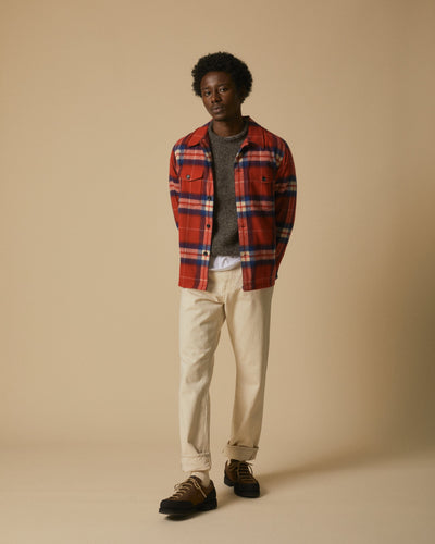 Ombre Plaid Military Jacket - Red