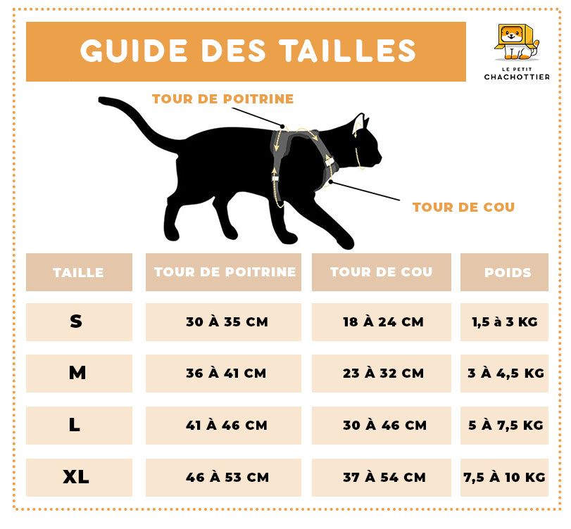 guide des tailles harnais pour chat