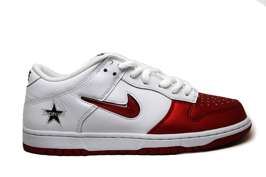 nike sb dunk low supreme jewel swoosh red