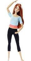 Picture of Barbie Made to Move Posable Doll in Pastel Blue Color-Blocked Top and Yoga Leggings, Flexible with Red Hair