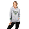 Picture of Ultra Game NBA Milwaukee Bucks Womens Soft Fleece Pullover Hoodie Sweatshirt With Varsity Stripe, Heather Gray, Small