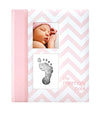 Picture of Pearhead First 5 Years Chevron Baby Memory Book With Clean-Touch Baby Safe Ink Pad To Make Baby's Hand Or Footprint Included, Newborn Milestone And Pregnancy Journal, Pink