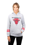 Picture of Ultra Game NBA Chicago Bulls Womens Soft Fleece Pullover Hoodie Sweatshirt With Varsity Stripe, Heather Gray, Small