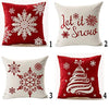 Picture of Set of 4 Happy Winter Beige Shadow Let It Snow Snowflakes in Red Merry Cotton Linen Throw Pillow Case Personalized Cushion Cover Decorative Square 18 Inches