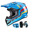 Picture of GLX GX623 DOT Kids Youth ATV Off-Road Dirt Bike Motocross Motorcycle Full Face Helmet Combo Gloves Goggles for Boys and Girls (Retro Blue, X-Large)