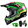 Picture of GLX GX623 DOT Kids Youth ATV Off-Road Dirt Bike Motocross Motorcycle Full Face Helmet Combo Gloves Goggles for Boys and Girls (Retro Green, X-Large)