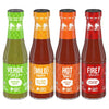 Picture of Taco Bell Glass Condiment Sauce Variety Pack, 1 Verde, 1 Mild, 1 Hot, 1 Fire, 4 CT