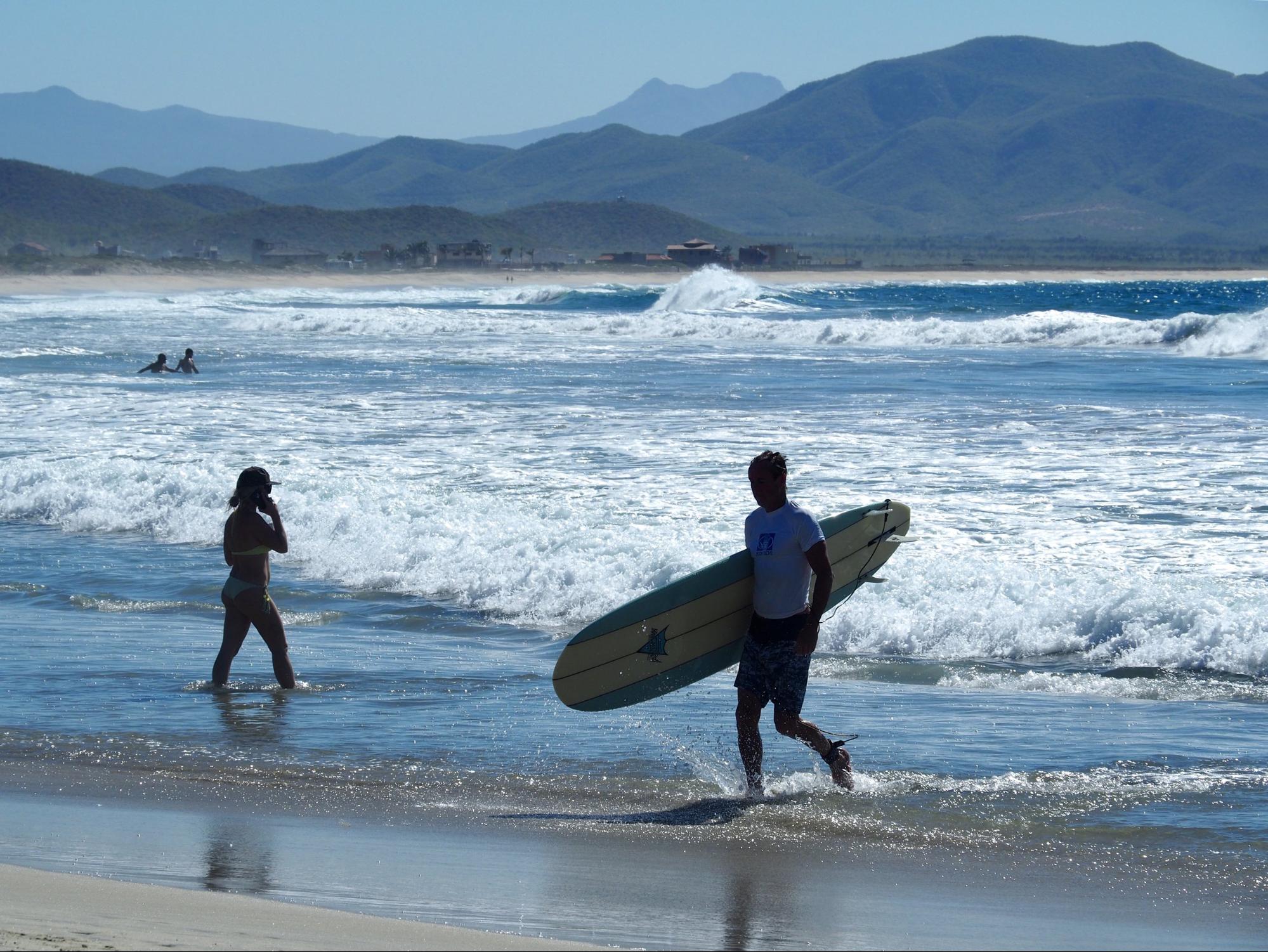 Colin surfing at Todos Santos