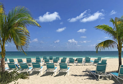 sun lounger-sunset-white-canvas-blue-beach-side