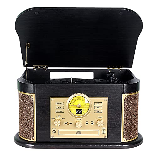 T-R-18CD LoopTone Vinyl Record Player 9 in 1 3 Speed Bluetooth Vintage  Turntable CD Cassette Player AM/FM Radio USB Recorder Aux-in RCA L