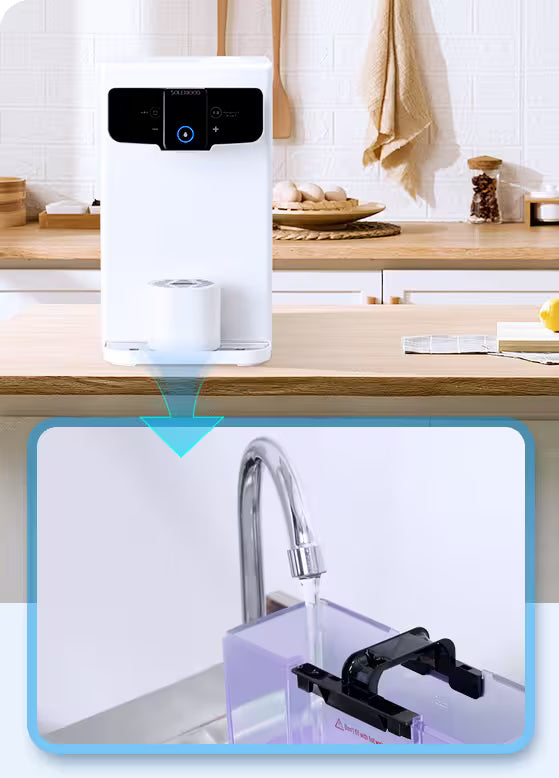 水素水生成ウオーターサーバー SOLEMOOD カートリッジ交換をディスプレイでリアルタイムで表示