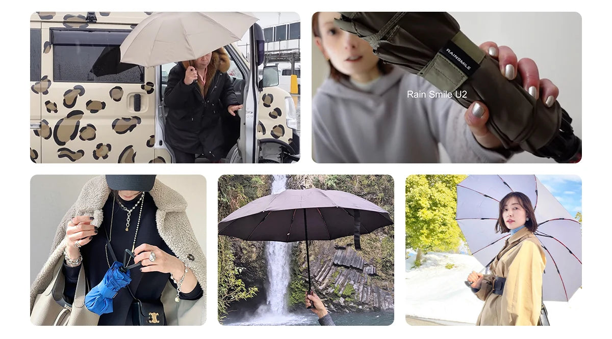 晴雨兼用折りたたみ傘： 雨の日をより快適に、晴れの日は日傘としても使える！