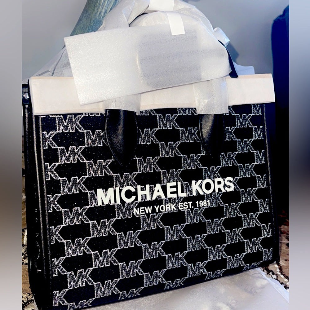 Women's Handbag MICHAEL KORS MIRELLA Black Silver Canvas Crossbody AUT –  Dresses1618Plus