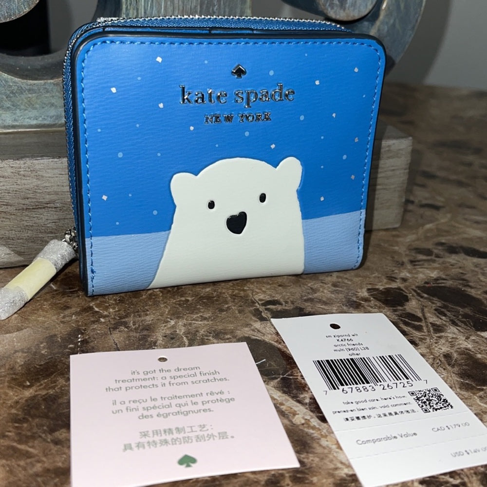 KATE SPADE Women's Leather Wallet arctic friends polar bear small zip –  Dresses1618Plus