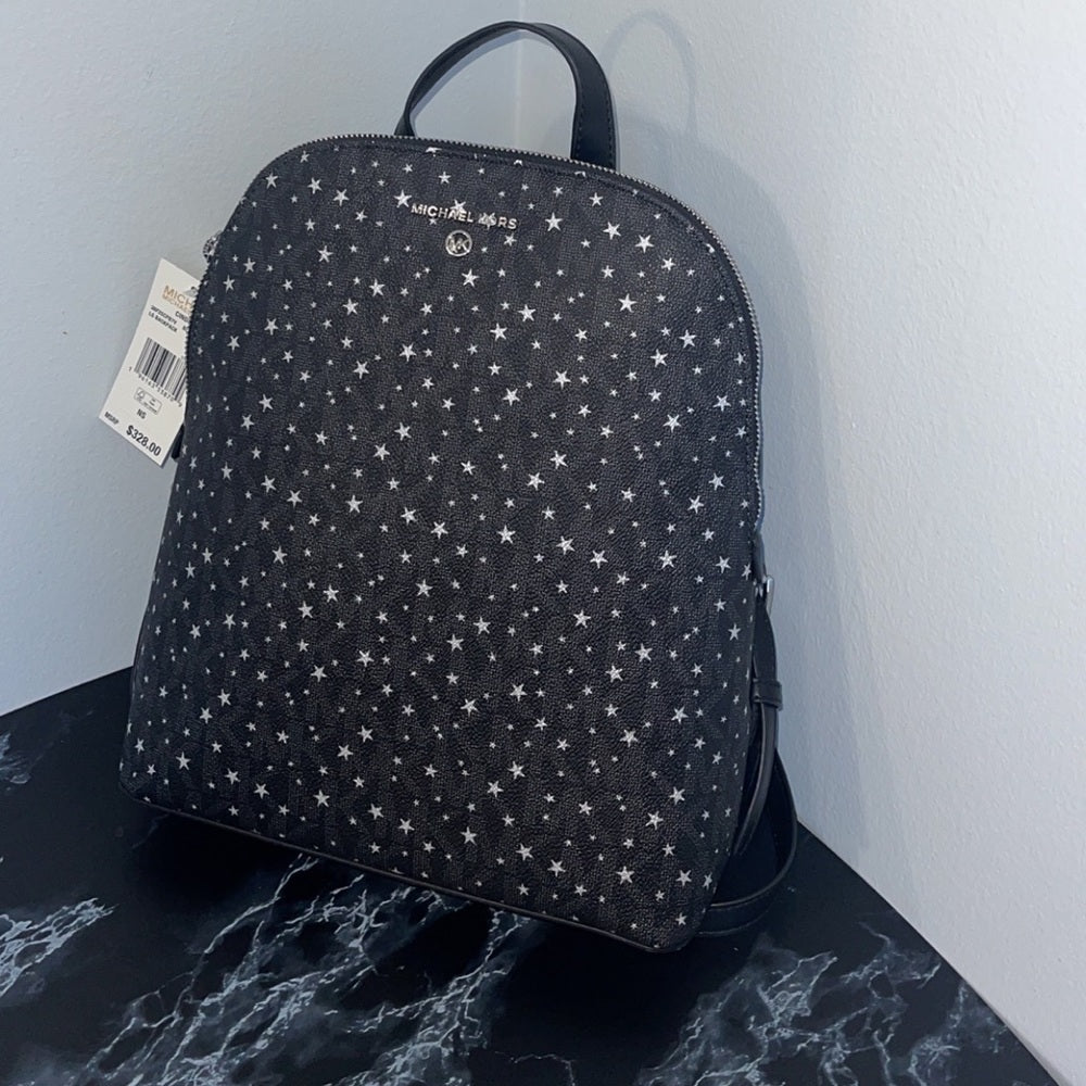 MICHAEL KORS Cindy Large Black Leather Silver Stars Backpack Bag AUTHE –  Dresses1618Plus