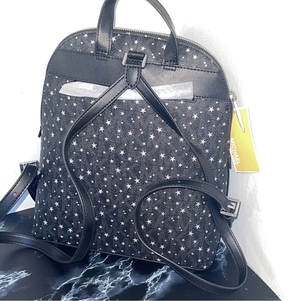 MICHAEL KORS Cindy Large Black Leather Silver Stars Backpack Bag AUTHE –  Dresses1618Plus