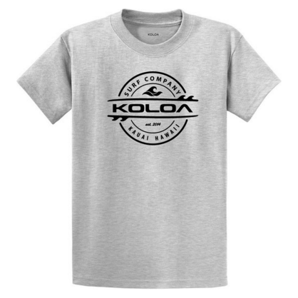 Koloa Surf Co. Thruster Surfboards Logo Short Sleeve Heavy Cotton T-Shirts. Regular, Big & Tall Koloa Surf Company Ash / Black logo 6X-Large