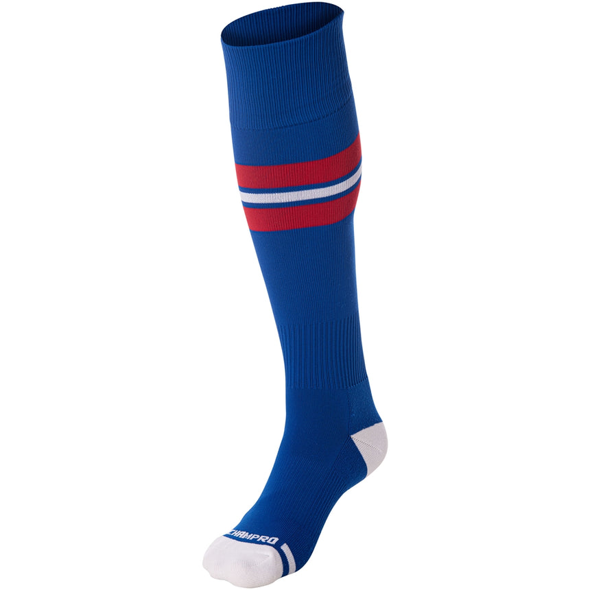 Champro StrStriped Baseball Sock - ROYALSCARLETWHITE | Champro AS3-ROYALSCARLETWHITE Champro ROYALSCARLETWHITE XS