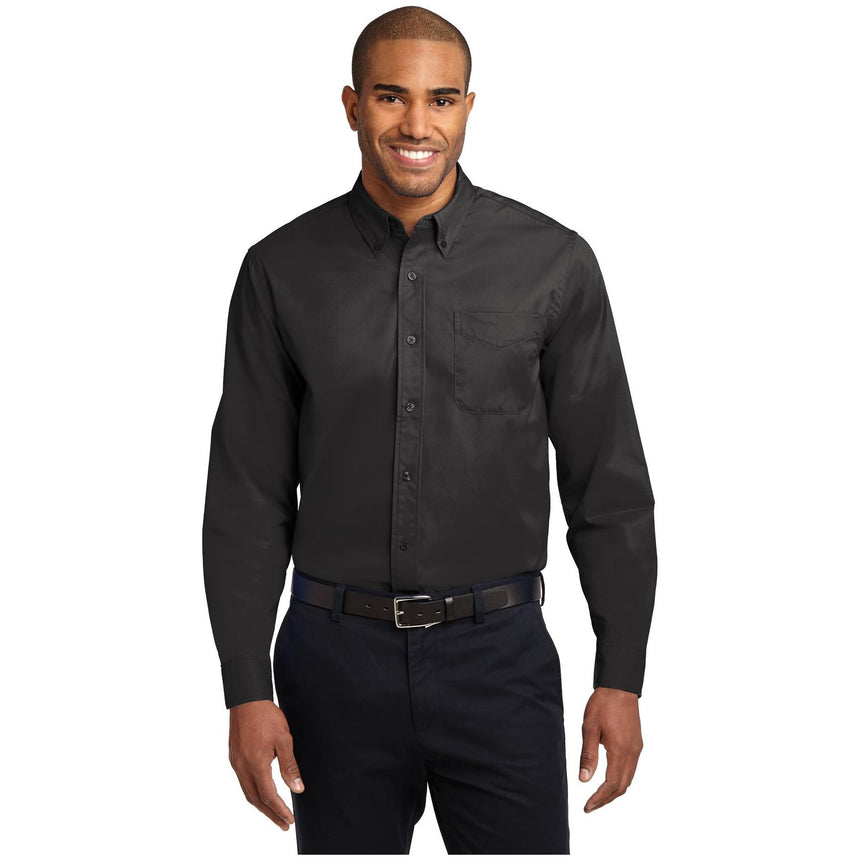 Port Authority ® Long Sleeve Easy Care Shirt S608 - Black/ Light Stone - Port Authority S608 Woven Shirts Port Authority