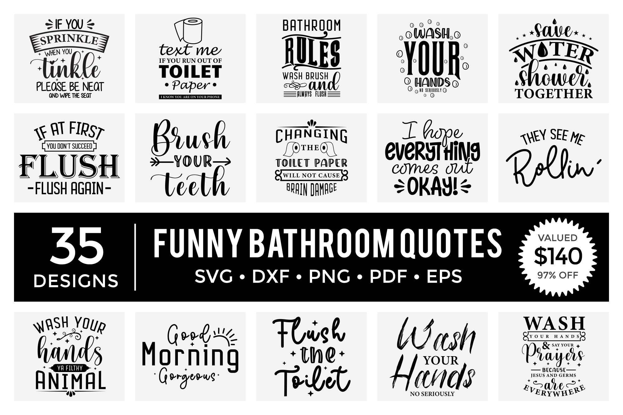Funny Bathroom Sign SVG Bundle - 35 Quotes and Designs#N# – Craft Lab SVG