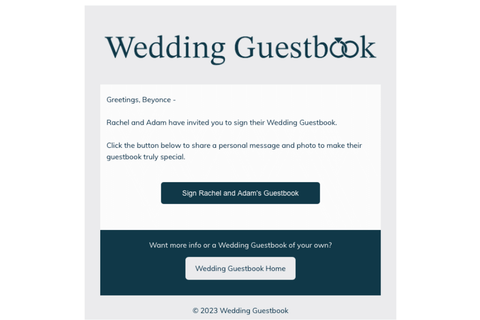 wedding guestbook email invitation screenshot