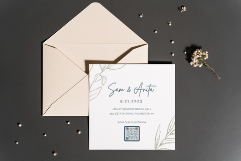 Wedding invitation with a QR code to sign Wedding Guestbook