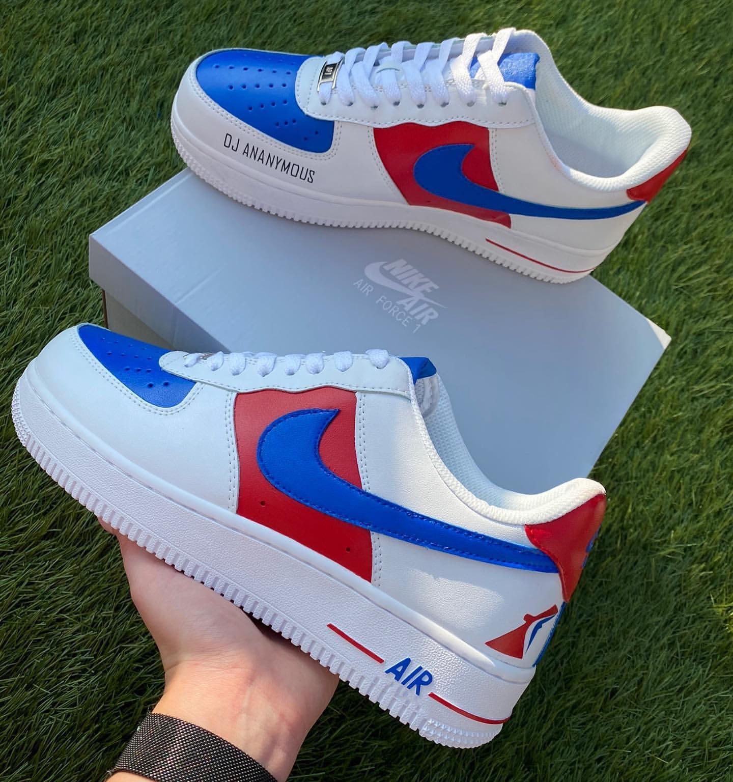 red and blue air force 1 custom